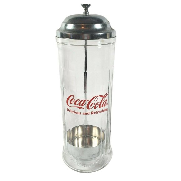 Coca Cola Kitchen Vintage Coca Cola Ribbed Glass Straw Dispenser
